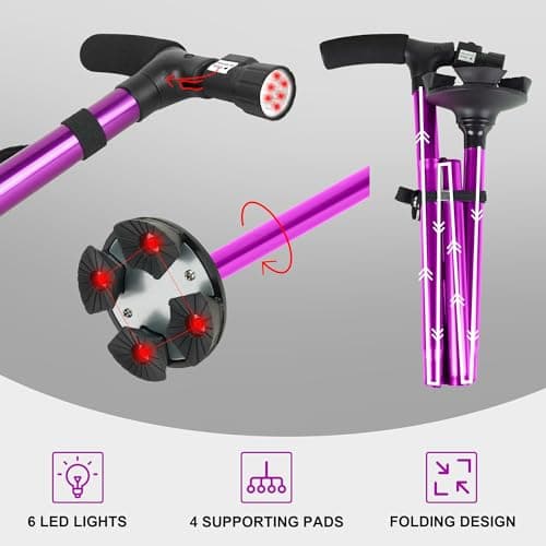RUNZI Folding Cane with Led Light, Adjustable Canes and Walking Sticks for Arthritis Disabled and Elderly (Purple)… — view 5