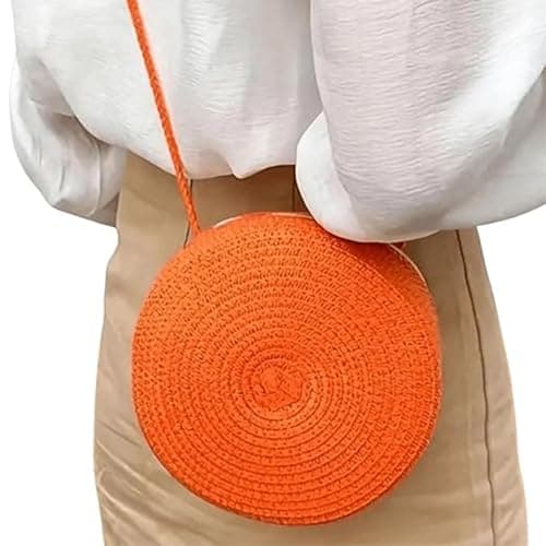 Jamron Handmade Round Straw Bag Crossbody Shoulder Bag Bohemian Beach Bag with Zipper SN0702152 Big Orange — view 2
