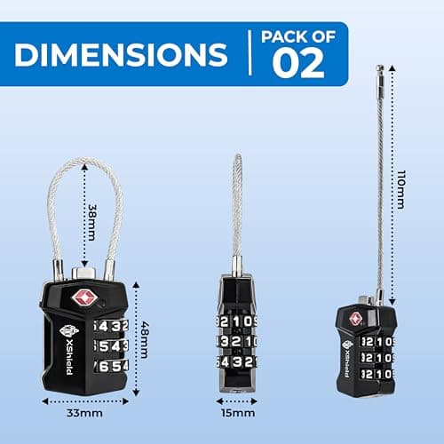 Double Dragon 2-Pack TSA Approved Suitcase Locks | Strong Shackle, Cut-Resistant Zinc Alloy, Lightweight 3-Digit Combination Travel Padlocks for Luggage, Bags & Backpacks — view 2