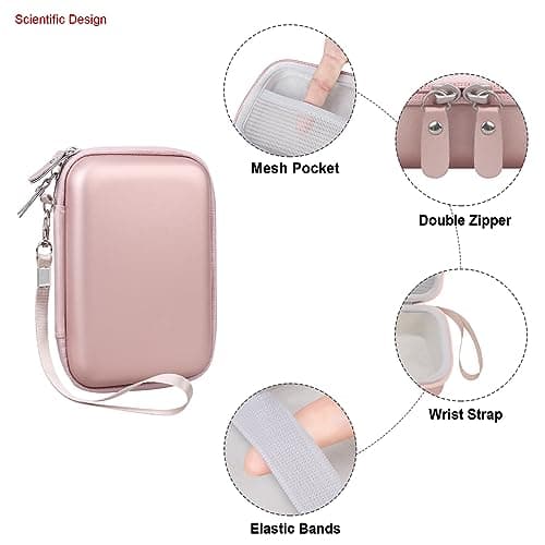 Elonbo Camera Carrying Case Compatible with Fujifilm Instax Mini EVO Instant Camera, Camera Lens Cover Photo Printer Travel Protective Storage Holder, Mesh Pocket Fits Film Charger SD Card, Rose Gold — view 3