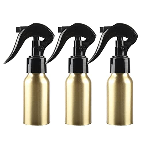 ZEOABSY Pack of 3 Empty 50ml Gold Refillable Spray Bottles, 50 ml Aluminum Misting Bottles Black Trigger Sprayer for Cleaning, Gardening, Travel Beauty, Barber Shop Essential + 1 x Funnel