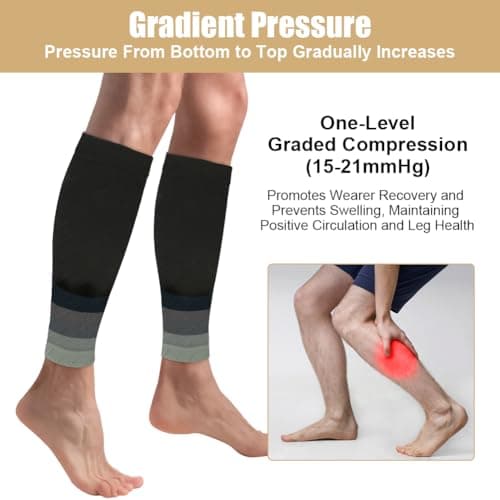 ACWOO Calf Support Compression Sleeves for Women Men, 1 Pair 15-21mmHg Class 1 Shin Splints Brace Support for Torn Muscle Pain Relief, Cramps, Sprains, Footless Leg Socks for Running Sports Flight — view 4