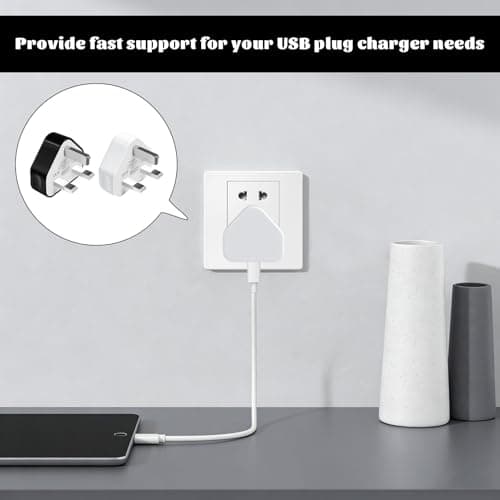 4 Pack USB Plug Adaptor UK Black & White, 5v 1a/ 3 Pin USB Charger Plug, Wall Plugs Socket Charging for iPhone 16 15 14 13 12 11 XS XR X 8 7 6,iPad,Huawei — view 5
