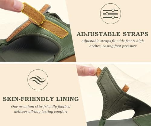 KuaiLu Womens Orthopedic Flip Flops Comfort Cushion Arch Support Sandals Summer Flat Lightweight Beach Pool Walking Sandles Trendy Outfit Adjustable Ladies Plantar Fasciitis Slides Green Khaki 7 — view 4