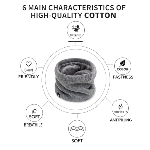 Winter Neck Warmer For Men, Knitted Plush-Lined Snood, Black/Grey, 2-Pack — view 5