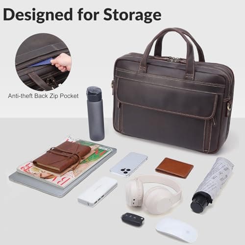 TIDING Genuine Leather Briefcases for Men 15.6 inch Two Laptop Case — view 5