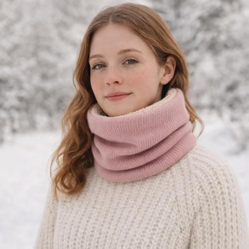 Knitted Snood Neck Warmer, Dusty Pink Plush-Lined Pull-On Tube, 1-Pack — view 3