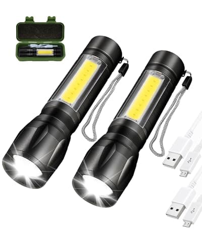 LED Torch Rechargeable, 3 Modes Flashlight, Adjustable Focus, 2Pack