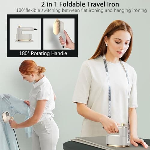 Travel Iron Steam Mini, 30s Fast Heat Up Portable Handheld Steamer for Clothes, 180° Rotatable Support Dry and Wet Ironing, Garment Steamer for Home and Travel — view 3