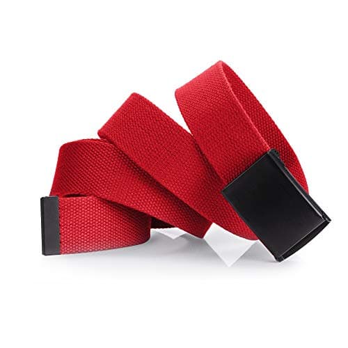 Cut To Fit Canvas Web Belt Size Up to 52-inch with Flip-Top Solid Black Military Buckle (Red)(Size: Cut to One size) — view 5
