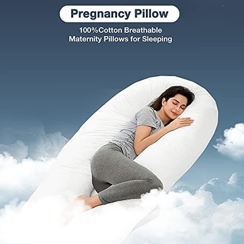 100% Pure Cotton Case 9ft Long Luxurious U-Shaped Pregnant Body Pillows Filled With Hollowfiber – Comfortable Sleeping Maternity Pillows For Back And Belly Support (Pink) — view 2