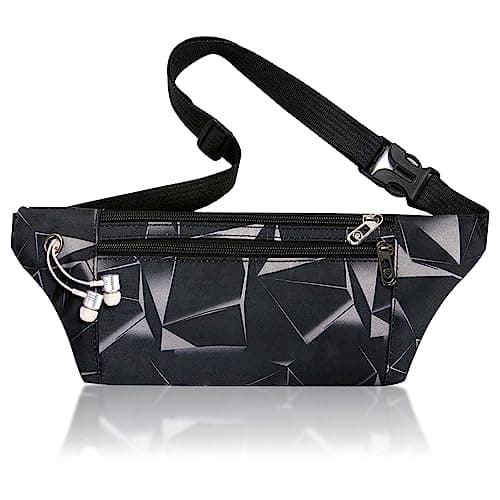 Large Waterproof Waist Bag Bumbags for Men Women Ladies Black Fanny Pack for Travel Festival Walking Sport Running Outdoor Gym Workout Exercise Black Hip Pouch Money Belt Bag with Adjustable Strap
