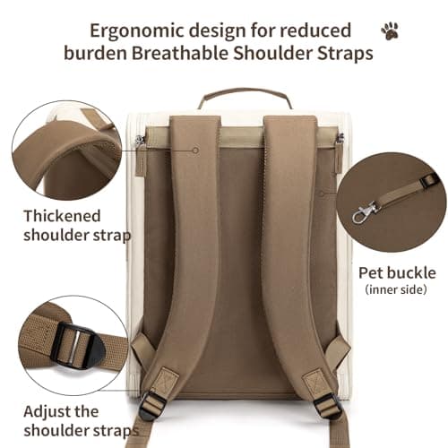 wakytu Cat Carrier Backpack,Pet Backpack Carrier for Small Cats Dogs,Beige — view 5