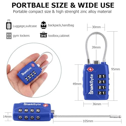 SharkByte TSA Suitcase Locks - 4-Dial Security Travel Combination Padlock, Flexible Wire Cable Travel Lock for Suitcases Luggage Case Travel Bag Gym Locker Code Small Padlock (Pack of 1) — view 4
