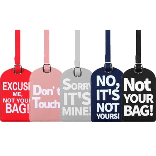 GAOHUI 5 Pcs Luggage Tags for Suitcases, Premium PU Leather Luggage Labels with Adjustable Straps, Privacy Cover Travel Tags for Backpacks, Handbags, Cruise & Suitcases, Travel Accessories