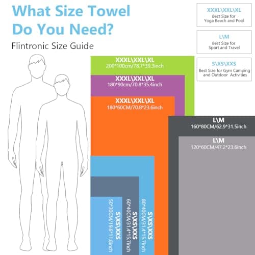 flintronic 2 Pack Microfibre Towel, 180x60CM+80x40CM Microfibre Travel Towel, Lightweight Absorbent, Ultra-lightweight & Fast Drying, for Yoga,Camping & Backpacking — view 2