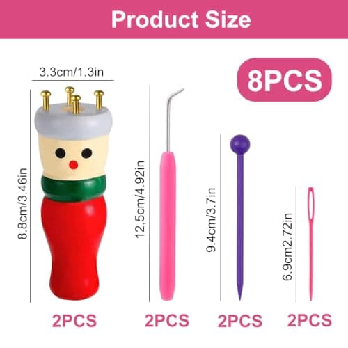 ACKKOR 2 Pack French Knitting Doll, Wooden Knitting Kit with Easy to Use French Knitter Kit to Make Scarves Hats Headbands and Socks and Adults Knitting Starter Kit (8.8 x 3.3 Cm) — view 2