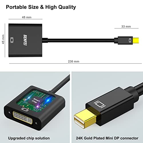 BENFEI Mini DisplayPort to DVI 2 Pack, Gold-Plated Mini DP (Thunderbolt 2 Compatible) to DVI Adapter Compatible with MacBook Air/Pro, Microsoft Surface Pro/Dock, Monitor, Projector and More — view 5