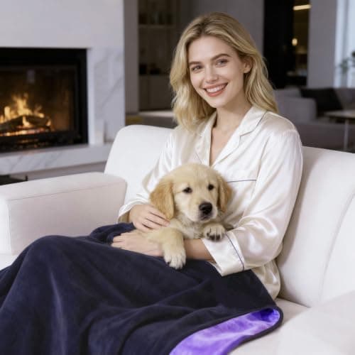 QIYI Waterproof Blanket for Bed Couch Sofa, 102x153cm, Dk Purple/Lt Purple — view 2