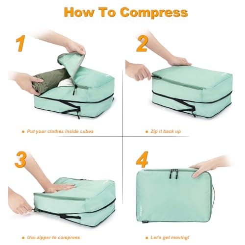 Compression Packing Cubes, Lumesner 8 Set Travel Essentials Packing Cubes for Carry on Suitcases, Compression Suitcase Organizers Bag Set & Travel Cubes (8-piece, Green) — view 4