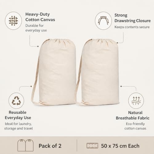 GFI LINEN CLUBS 100% Cotton Laundry Bags 50 x 75 cm, Carry Strap, Set of 2 — view 2