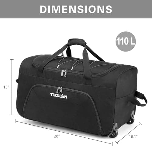 TUGUAN 110L Soft Luggage with Spinner Wheels, Foldable Large Rolling Travel Suitcase, Carry-On Check Luggage, 28'' Collapsible Wheeled Holdall for House Moving, Storage Duffle, Black — view 6