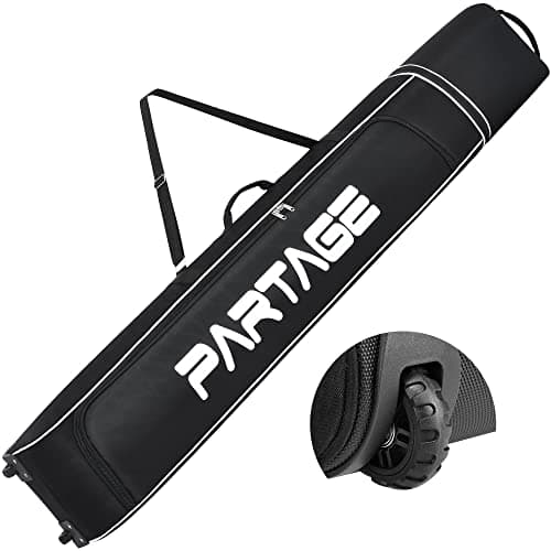PARTAGE + Ski Bag with Wheels Waterproof Ski Travel Bag Ski Boot Bag 600D Heavy Duty Oxford Fabric - Adjustable Length Up to 78in Easy to Store and Transport Suitable for Men Women