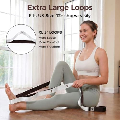 Slim Panda Yoga Strap with 12 Loops for Stretching, Non-Elastic Stretch Belt for Physiotherapy Pilates, Leg Stretcher Band for Flexibility, 220 x 3.8cm — view 3