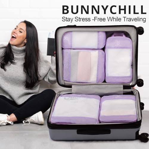 6/8 Set Space Saving Compression Packing Cubes Lightweight Packing Cube, Lavender, 6 Pcs(XL,L,M*2,S,laundry bag), Modern — view 2