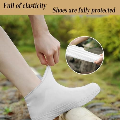 RHQFDM Silicone Shoe Cover 4 Piece Reusable Non-slip Silicone Shoe Cover Silicone Waterproof Overshoes,Unisex,Semi-Translucent,for Rainy Days,Beaches,Muddy Roads(M) — view 3