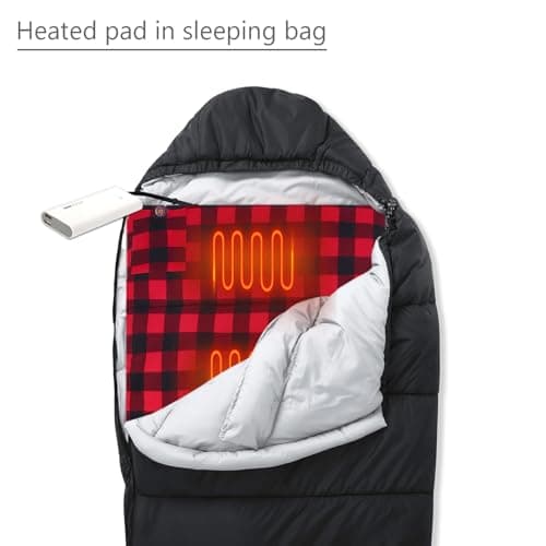 Mantuole Heated Sleeping Bag pad, 5 Heating Zones, Operated by 5V/2A Power Bank (Battery NOT Included) Black & Red Flannel. — view 2