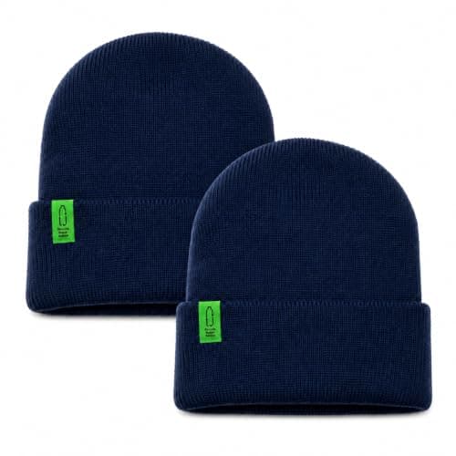 3CUBE Recycled Polyester Roll-Up Beanie Hats, Pack of 2, Unisex Winter Knitted Hats, Made from Recycled Plastic Bottles, One Size – Black, Navy and Royal Blue (Navy Blue)