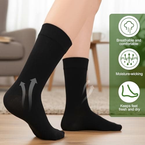 Zuimei 6 Pairs Bamboo Socks for Women, Breathable Crew Seamless Black Socks — view 3