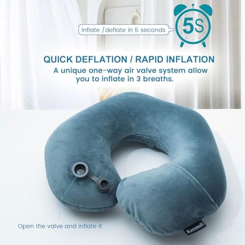 Keemall Inflatable Travel Neck Pillow for Airplane Train Car Washable Pillowcase U Shaped Office Napping Pillow — view 3