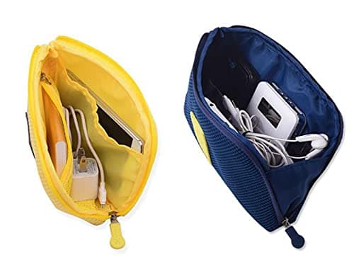 Soft Gadget Bag Small Travel Case Cable Organiser,Electronics Pouch,Portable Cable Bag for Power Bank,Earphone,Hard Disk,Lipsticks,Brush-Navy-Large — view 4