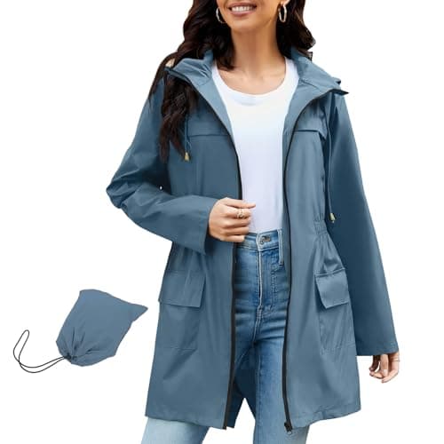 PONCEAU Women Waterproof Jacket - Ladies Lightweight Waterproof Jacket Rain Coats for Women Outdoor Packable Waterproof Jacket with Hood Breathable Functional Windbreaker Raincoat
