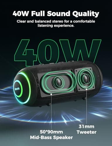 RIENOK Bluetooth Speaker 40W 5200mAh Wireless Portable Waterproof Speaker with Tweeter & Woofer, 30H Playtime, IPX7, Bluetooth 5.3, TF Card, Stereo Pairing, for Home Garden Party Camping Travel — view 3