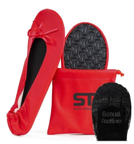 Women's Foldable Portable Travel Ballet Flat Roll Up Slipper Shoes (Small, Red)