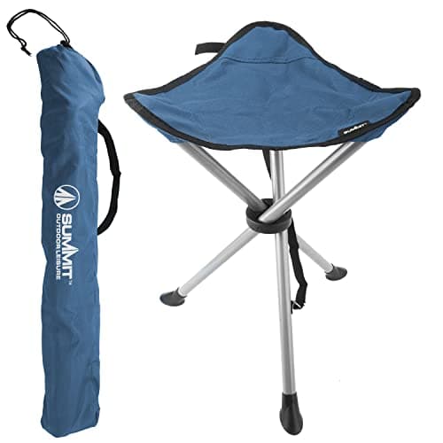 VFM e-Store - Indigo Blue Camping Stool - Small Folding Tripod Stool, Foldable Chair for Adults By Summit Outdoor Leisure - Lightweight, Compact Design Perfect for Hiking, Fishing, and Camping