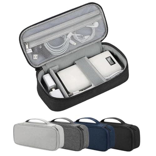 Arae Soft Canvas Tech Pouch - Cable & Charger Organizer with Removable Dividers | Compact Single-Layer Storage for Power Bank, Cords & Accessories | 25x12x6.5cm | Black