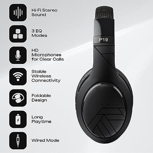 PowerLocus Bluetooth Headphones, Bluetooth Headphones Over Ear, Wireless Headphones with Microphone, 3 EQ Modes, 60Hrs Playtime, Foldable Headphones, Fabric Headband, Hi-Fi Stereo for Work/Travel/PC — view 4