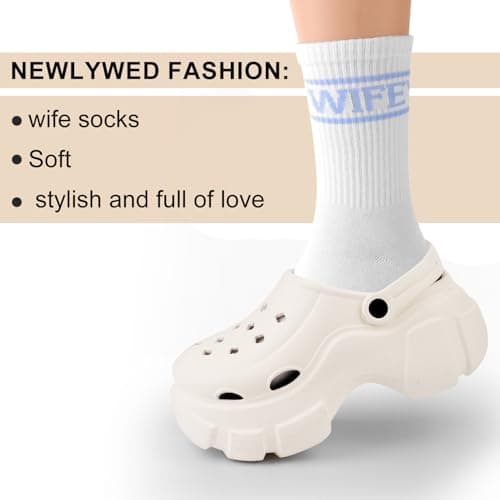 Mikovivi Wifey Socks for Women, Soft Cotton Newlywed Socks with Blue Text Bridal Wedding Gifts Honeymoon Essentials for Wives Birthday Anniversary Engagement — view 4