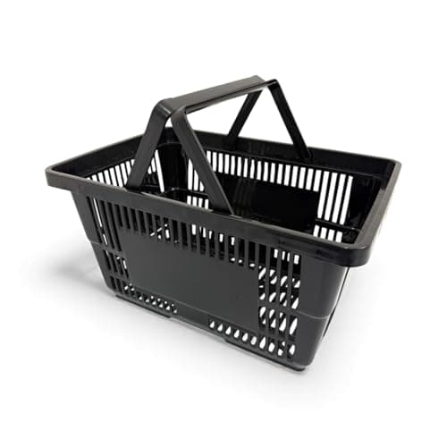1x Black 22 Litre Plastic Shopping Basket with Handles Heavy-Duty HDPE Basket for Retail, Grocery & Convenience Stores Lightweight, Stackable — view 4