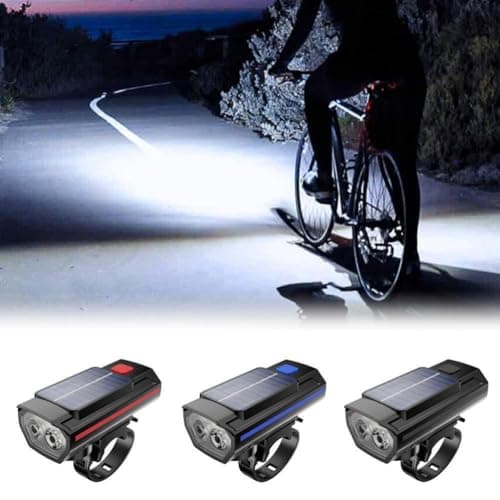 anso Solar Powered LED Bicycle Headlight TYPE-C USB Rechargeable Bike Head Light Front Lamps with Horn (Black) — view 3