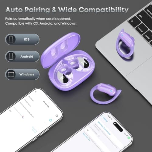 Wireless Earbuds, Bluetooth 5.4 Headphones, True Wireless Stereo Sound Earphones with Noise Cancelling Mic, Fast Charging, IPX7 Waterproof, Comfort Fit Ear Buds for Sports/Workouts (light purple) — view 6