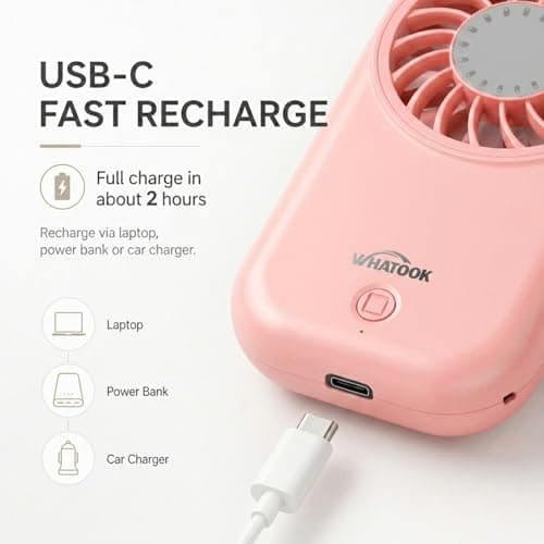WHATOOK Mini Handheld Fan: 0.59in Ultra-Slim & 0.12lbs Light Pocket Fan,11000 RPM Turbo Power,5 Speeds,USB-C Rechargeable Portable Small Personal Fan for Travel Essentials,Outdoor,Women Makeup & Lash — view 4