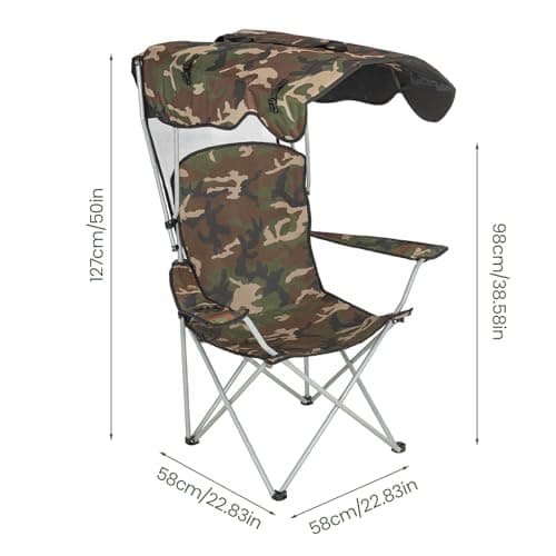 GoDyna Portable Camping Chair with Canopy Shade Folding Outdoor Chair with Cup Holder Heavy Duty Waterproof Beach Fishing Lawn Chair for Camping Picnic Garden Patio Support 175kg (Camouflage) — view 2