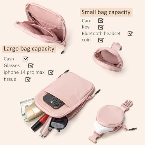 STORICANS Crossbody Bag with Removable Small Pouch,Lightweight Adjustable Strap Belt Bags,Bum Bag for Ladies Women, Crossbody Fanny Pack Waist Bags for Cell Phone Travel Workout Running Hiking,Pink — view 4