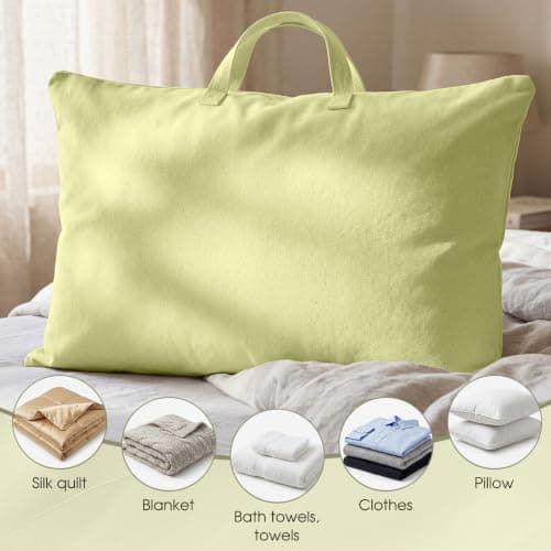 2 Pack Travel Pillow and Blanket Bags, 100% Cotton Canvas Pillow Storage Bag with Handles, Heavy Duty Breathable Organizer for Bedding Linens, Pillow Bag for Traveling(2,Olive Green,20"x36") — view 6