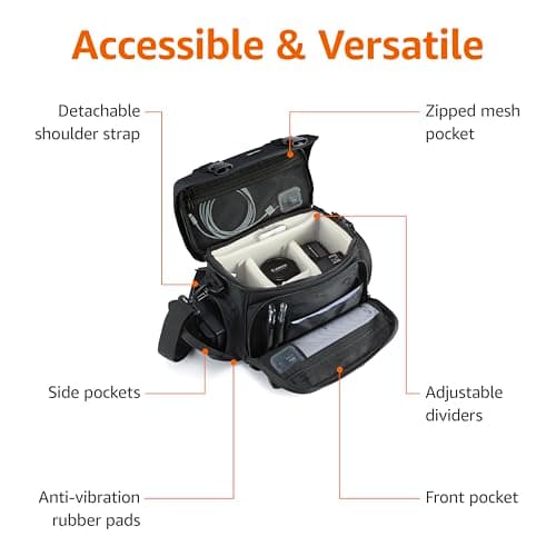 Amazon Basics Shoulder Bag for SLR Camera and Accessories, Large, Adjustable Strap, Waterproof, Shockproof, Solid, Padded - Black/Grey — view 3